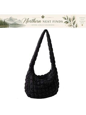 Large Quilted Nylon Puffer Tote Bag Puffy Crossbody Shoulder Bag for Women